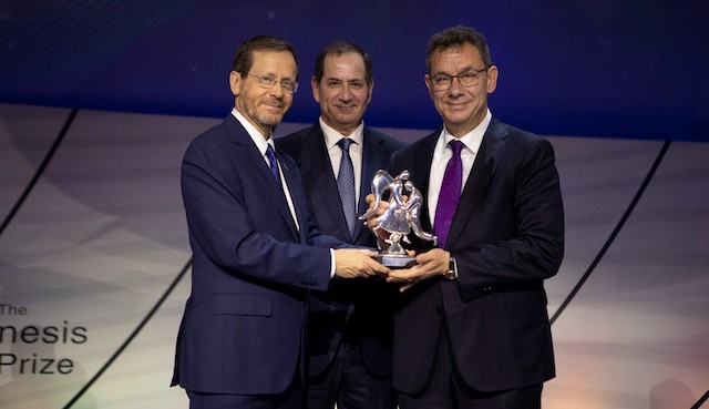 President Isaac Herzog, Stan Polovets, Albert Bourla - Credit Lior Mizrahi Getty.jpg